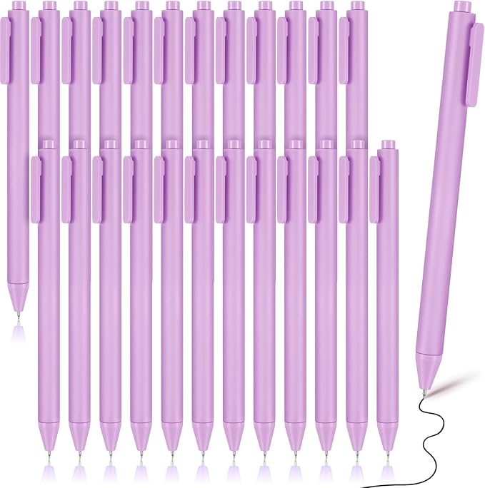 Cholemy 24 Pack Retractable Pens Bulk Pastel Gel Ink Pens 0.5mm Fine Point Tip Black Ink with Grip Smooth Writing for Journaling Note Taking School Supplies(Purple)