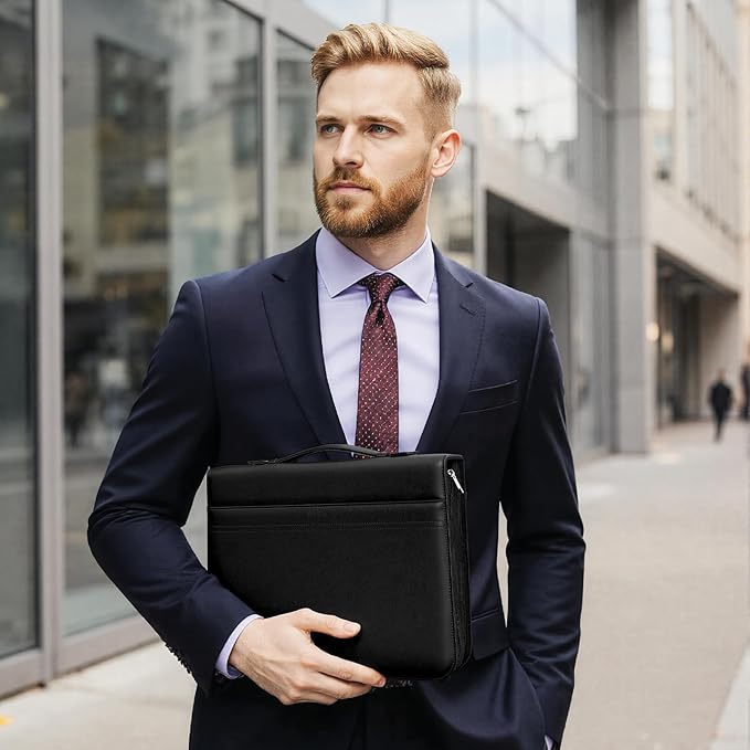 3-Ring Padfolio Portfolio Organizer Binder,Faux Leather Interview Resume Folder,Letter Size A4 Legal Writing Pad Holder for Business School Office Conference Notepad Clip Boards (Black)