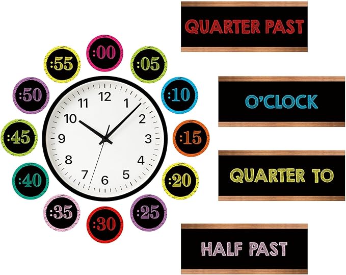 FYSUIMU 16 Pcs Telling Time Bulletin Board Decorations Back to School Colored Black Clock Numbers Labels Classroom Decor with Glue Points Teaching Clock for Kids First Day of School Teacher Supplies