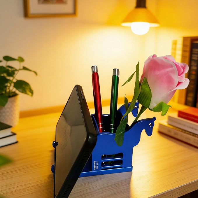 Horse-Shaped Pen Holder, All-aluminium.Multi-Functional Desk stand with Pen Holder, Book/Tablet/Phone Display Shelf, Decorative Office & Home Decor, Unique Gift Idea.Gift for Father's Day