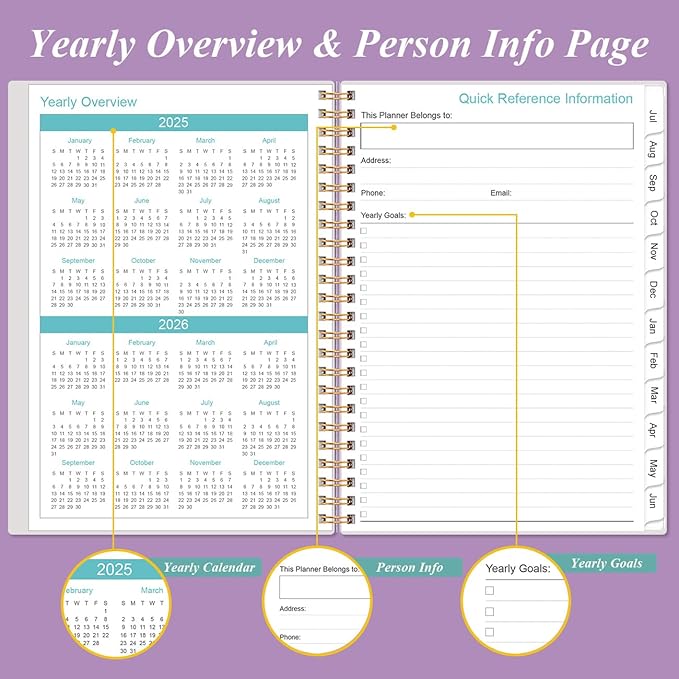 2025-2026 Appointment Book & Planner - 2025-2026 Daily Hourly Planner from July 2025 - June 2026, Weekly Appointment Book with 30-Minute Interval, Medium 6.4" x 8.5", Purple