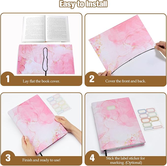MoKo Book Cover, Stretchable Reusable Jumbo Book Cover Protector for Textbook Hardcover Books up to 9 x 11 in, Fabric Books Sox, Back to School Supplies, 7 Pcs, Marble Pattern