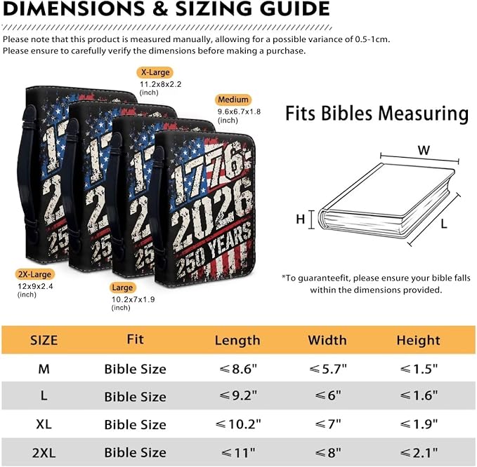 Bible Cover Case for Women, 250 Year USA Waterproof Lightweight Christian Tote Bag with Handle, PU Leather Scripture Tote Bags Patriotism Gifts for Women