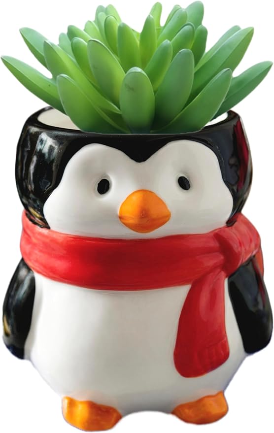 Adorable Cartoons Shaped Ceramic Pencil Holders - Multifunctional Desktop Organizers (Penguin)