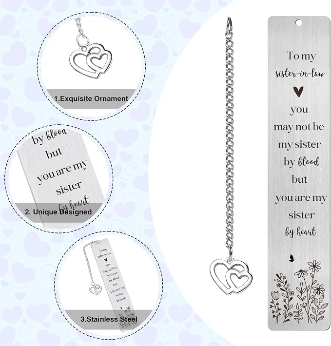 Sister in Law Bookmark Gifts - Sister in Law Bookmarks for Women, Anniversary Wedding Christmas Thanksgiving Birthday Marriage Mothers Day Wedding Gifts for Sister-in-Law