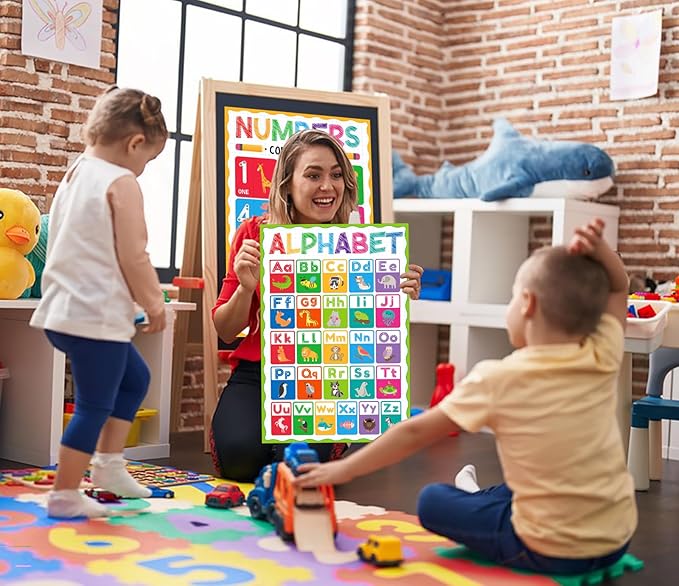 D4DREAM Preschool Poster for Toddlers Kids Laminated Alphabet Poster for Classroom Decorations Number 1-10 Posters 2Pcs Toddler Learning Posters for Pre-k Kindergarten Preschool Homeschool Daycare