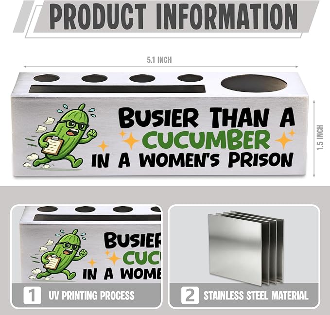 FOKCBOCM Adult Humor Stainless Steel Pen Holder with Cucumber Design, Sarcastic Novelty Desk Organizer Gift for Friends, Gag Humor Workspace Accessory-DS124