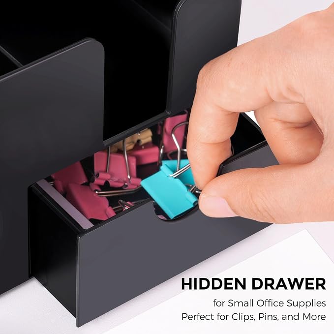 SKYDUE Small Desk Organizer with Drawer | 3 Compartments, Desk Pen Holder, For Home, School, Classroom & Office