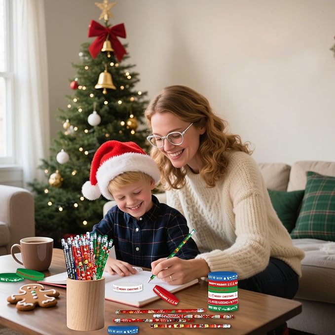48 Pcs Christmas Pencils Set 24 Pcs Christmas Pencil Xmas Pencil 24 Pc Christmas Silicone Bracelets Silicon Wristbands Christmas Stocking Stuffers (Classic)