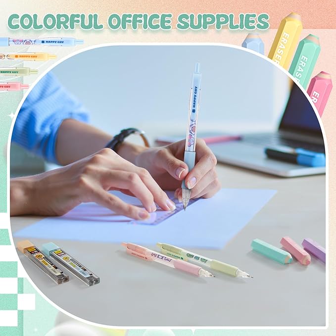 13 Pcs Black Cat Mechanical Pencil Set, 4 Mechanical Pencils 0.5mm, with 4 2B Lead Refills and 3/5 Erasers Christmas Stocking Stuffers for Women Cats Lovers Gifts (Colored)
