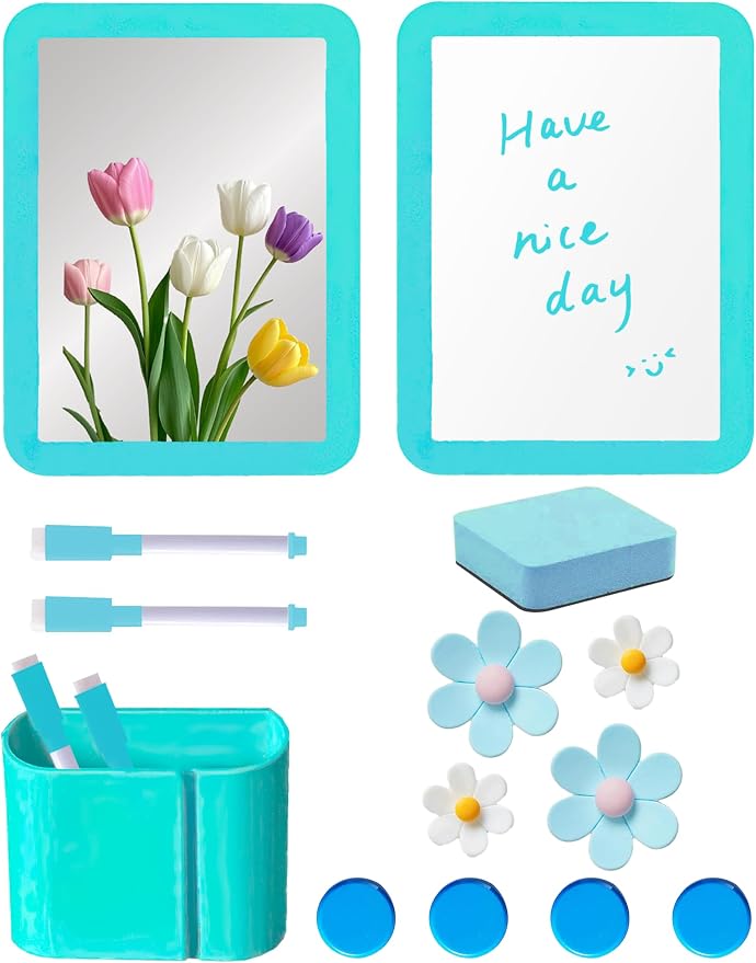 Locker Accessories Kit for Girls, 14PCS Back to School Supplies Includes Magnetic Whiteboard, Mirror, Pen Holder, Markers, Magnets, Locker Organizer & Decorations for School Locker Home Office-Blue