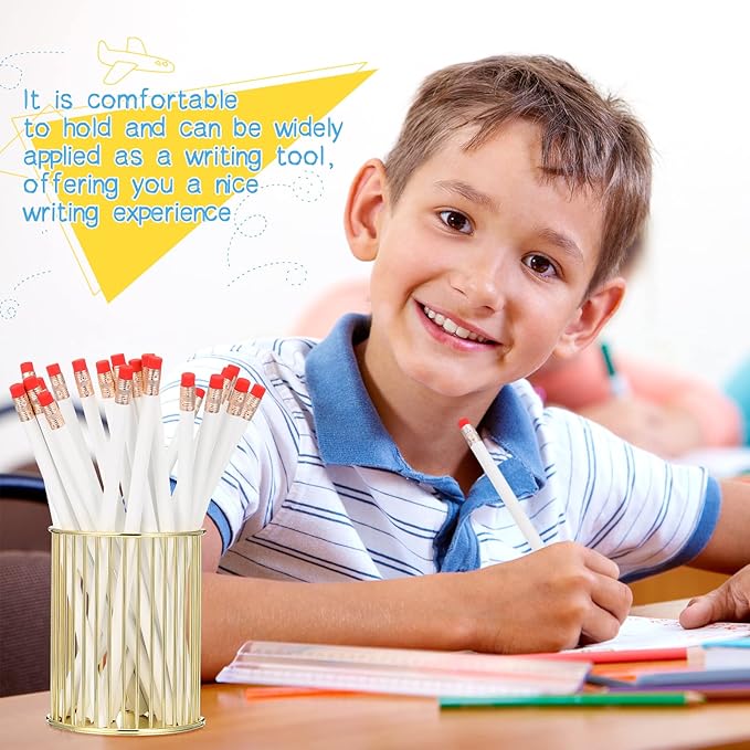 Outus 24 Pieces Round Pencils Cute HB Graphite Wood Pencils Pack with Eraser for School Drawing Sketching Wedding Office Supplies (White)