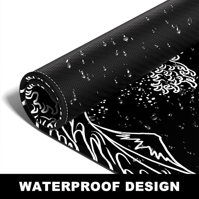 BOSOBO Large Mouse Pad, XXL XL Extended Gaming Desk Mat for Office & Home, Long Keyboard Mat, Desktop Full Cover 35.5 x 15.7 Inches, Art Japan Kanagawa Wave Black