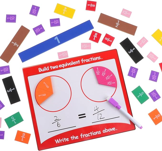 Magnetic Math Fraction Manipulatives, Magnet Fraction Circles Tiles Plus 14 Activity Card, Fractions Puzzle Learn & Compare, Tool Math Teachingroom Manipul Homeschool Elementary Supplies