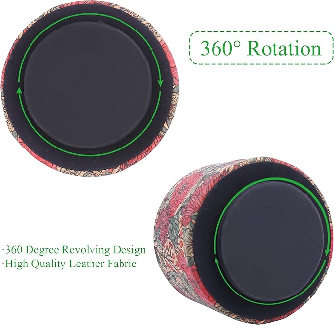 Round Leather Art Supply Organizer,Remote Control Holder,360 Degree Spinning,Multi-Functional Pencil Holder,4 Compartments Desktop Stationary Organizer(1-Red Rose)