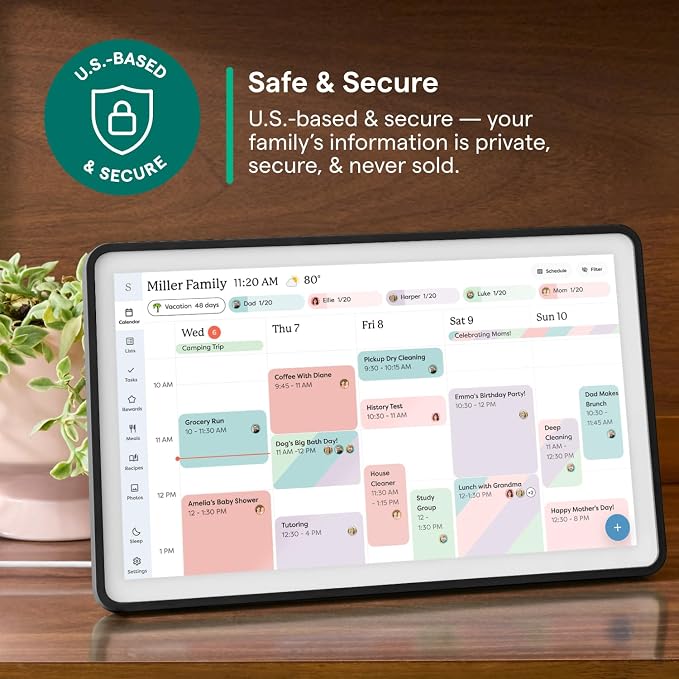 Skylight Calendar 2 - 15-inch Full HD Touchscreen Digital Calendar, Featured on Wirecutter - Wall Planner & Interactive Chore Chart, Smart Family Organizer, 16GB Storage, Wi-Fi, Wall Mount Included - Classic, Black