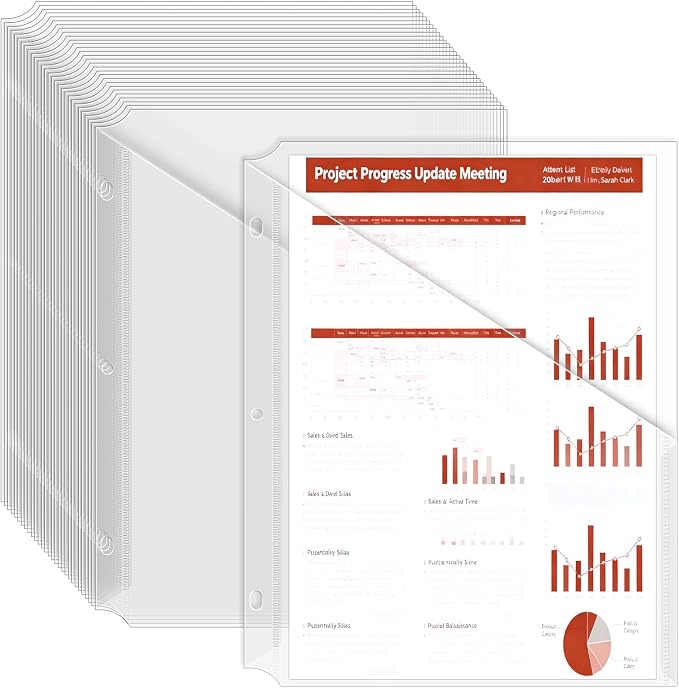 15Pack 3 Hole Punch Clear Plastic Document Folders,Organized Up Poly Translucent Slash Slash File Jacket US Letter/ A4 Size 18C(1.8mm),L-Tape Transparent Document Folders Copy Safe Pockets