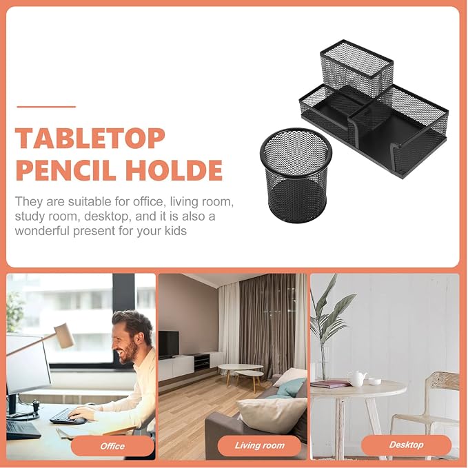 Amosfun Pen Holder Desktop Wire Mesh Desk Organizer Stationary Storage Rack School Home Office Art Supplies