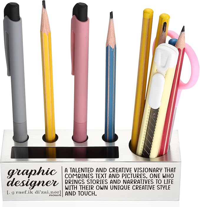 Thank You Stainless Steel Pencil Holder for Graphic Designer, Appreciation Gift for Graphic Designer, Motivational Desk Organizer for Creative Professionals, Desktop Decor for Office, Studio TZC178