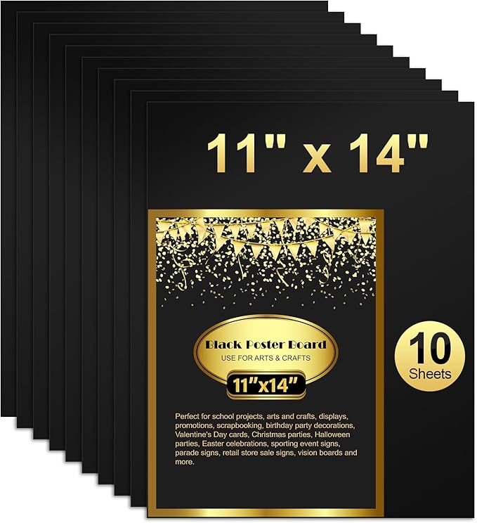 10 Pcs Black Poster Board Paper 11x14, ROOKEA Vision Boards Posterboard Bulk for School Projects Classroom Arts Craft Presentations Drawing Scrapbooking Blank Graphic Display
