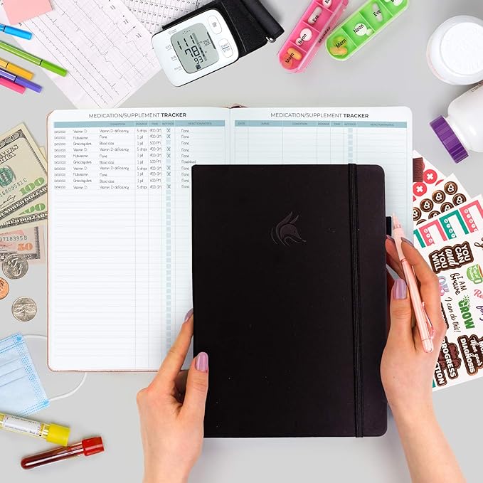 Clever Fox Large Medical Planner 12-Month – Medical Notebook, Health Diary, Wellness Journal to Track Health – 12 Months, 7x10.5″ (Black)