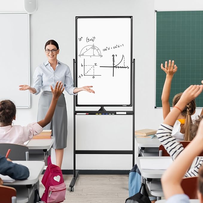 Mobile Dry Erase Board on Wheels - TANKEE 40 x 24 Magnetic Double Sided Whiteboard Easel, Large Reversible Rolling White Board with Aluminum Frame Standing for Office, Home, Classroom