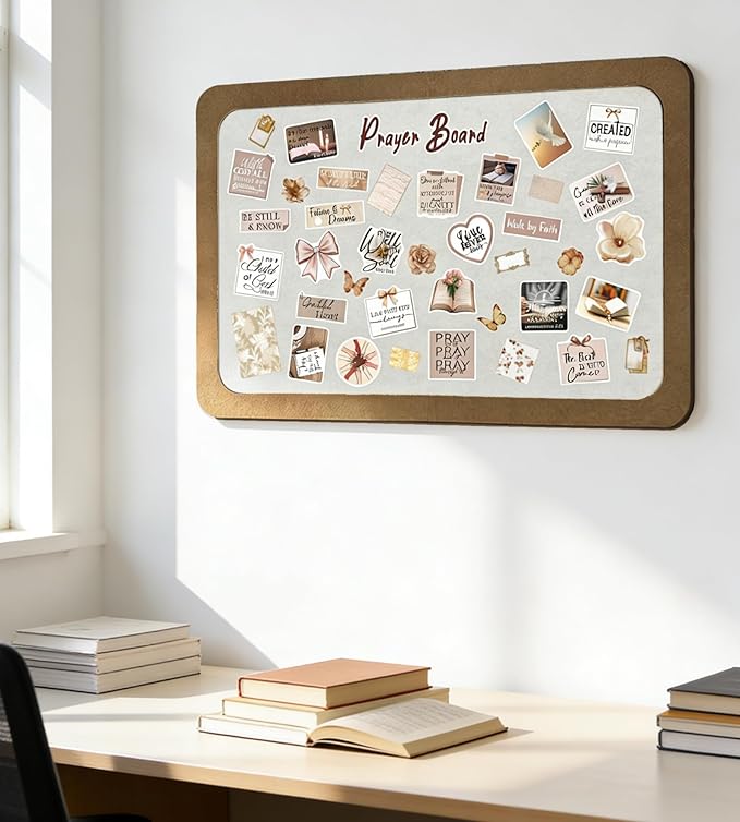 Bulletin Board 23.6×15.7 inches 129 Pcs Prayer Board Supplies Kit for Women with Board, Envelopes, Pins, Boho Decorative Stickers Cards for Home Office Classroom School Wall Art