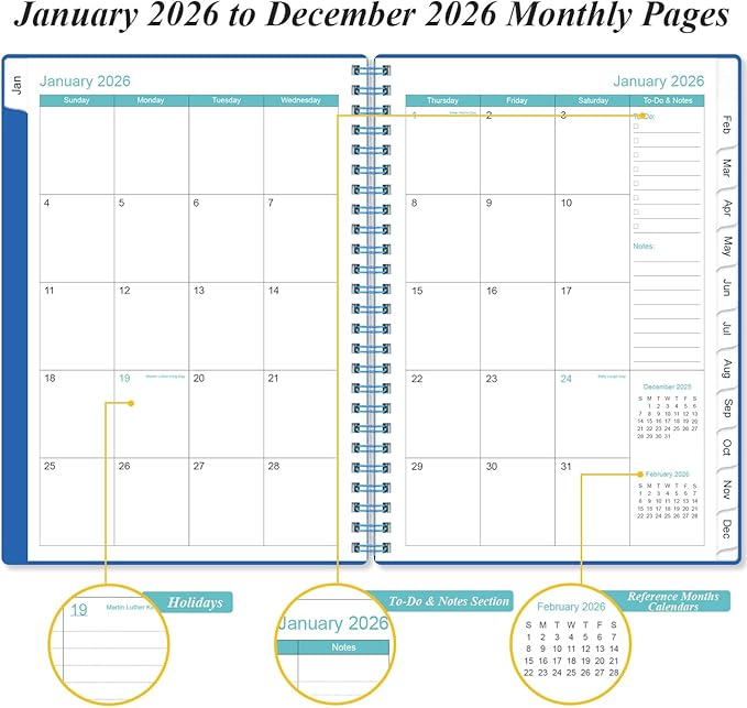 2026 Planner - Weekly & Monthly Planner from January 2026 - December 2026, Planner 2026 with Flexible Cover, Tabs, Inner Pocket, 6.4" x 8.5", Blue