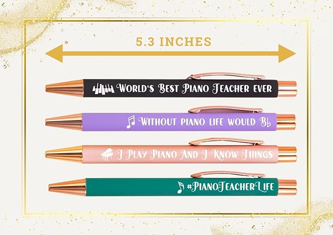 InnoBeta Music Teacher Gifts for Women, Ballpoint Pen Set of 4, Funny Gifts in Teacher Appreciation Day, Birthday, Christmas - Piano