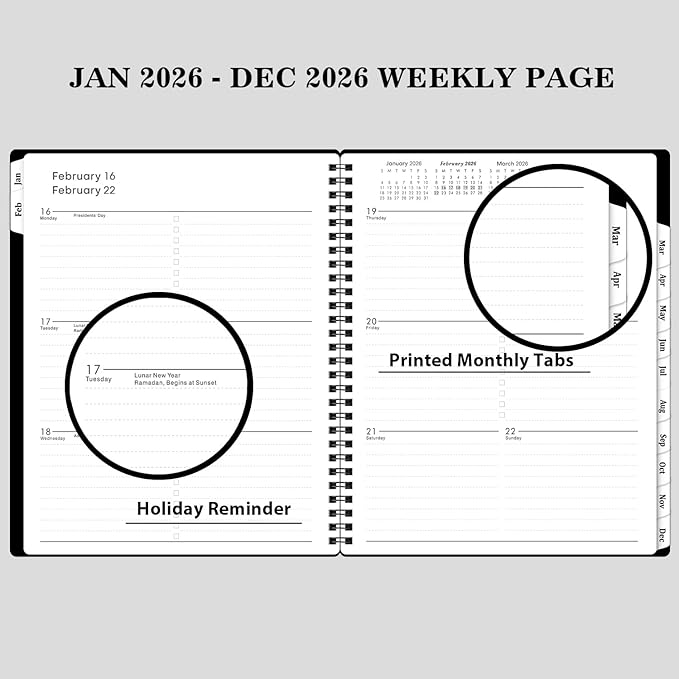 2026 Planner - Calendar Planner 2026, 8" x 10", Jan. 2026 - Dec. 2026, 2026 Planner Weekly & Monthly, Strong Twin-Wire Binding, 12 Monthly Tabs, Improving Your Time Management Skill
