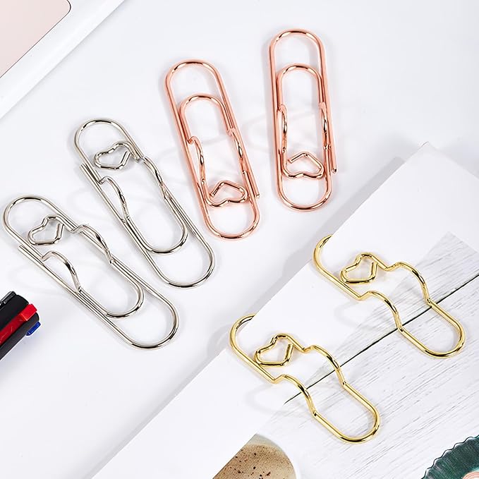 15 Pack Pen Holder for Notebook - Heart Shaped Metal Pen Clips, Gold Silver Rose Gold Notebook Pen Holder, Journal Pen Holder Clip for Office School Supplies