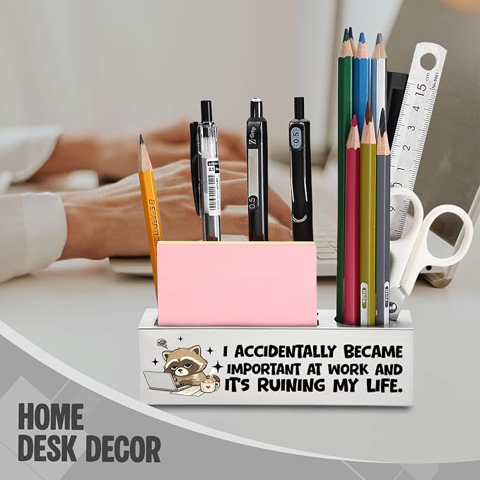 FOKCBOCM Funny Office Pen Holder with Sarcastic Quote, Stainless Steel Desk Organizer Gift for Coworker, Manager, Employee Humor Workspace Decor, Work Stress Joke Accessory-DS111