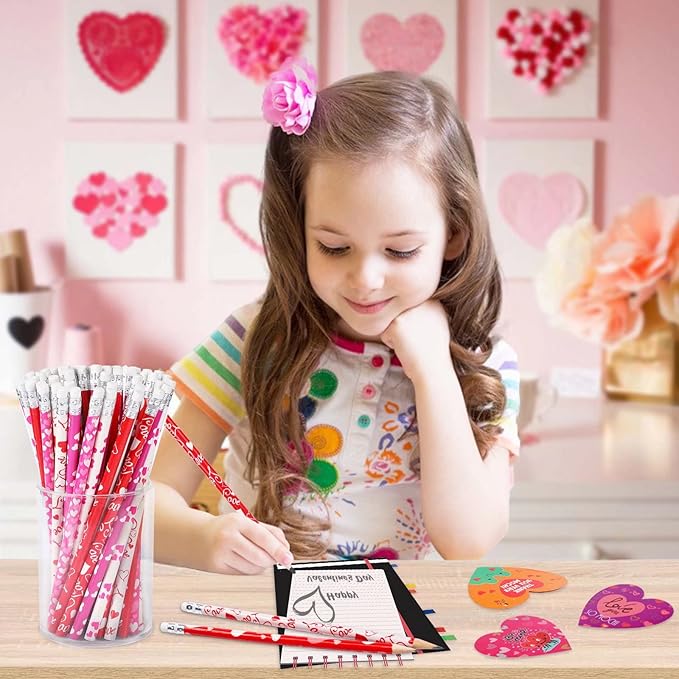 HINZER 50Pcs Valentines Day Pencils for Kids Party Favors Valentines Wood Pencils Bulk with Erasers for Goodie Bags Fillers Valentine's Day Exchange Gifts Giveaways Classroom Rewards School Supplies