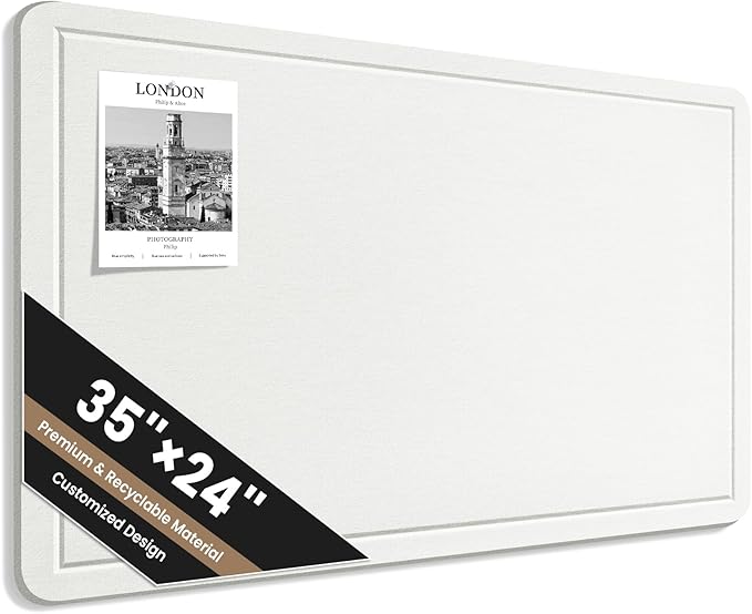 Large Bulletin Board, 35 X 24 Inches Felt Cork Board with 40 Pushpins, Foldable Felt Notice Pin Board Photo Display Board with Self-Adhesive Tape for Office Home School (White, 35x24 inch)