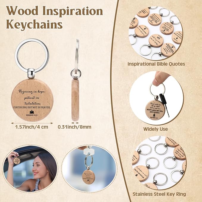 Feifeiya 25 Sets Father's Day Christian Gifts Bulk for Men Bible Verse Pens Keychains Emergency Number Bookmarks Religious Gift Party Favors for Father Pastor Church Baptism Sunday School(Wood Color)