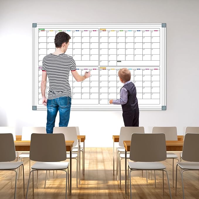 Magnetic Calendar Whiteboard for Wall, 4 Month White Board Calendar Dry Erase Board 48" x 36", Wall Mounted Board Planner for Office, School, Home, Store