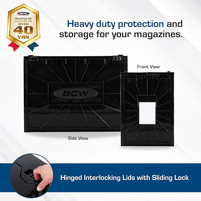 BCW Magazine Document & Comic Book Storage Bins | Durable Magazine Bin | Magazine Storage Box for Sorting and Organizing | Heavy Duty & Stackable Plastic - Fits all Comics (2 Pack)