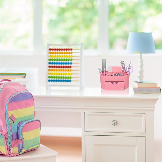 My Space Organizers Pink Desk Organizer for Office Supplies and Desk Accessories - Pen Holder Desktop Organization for Room College Dorm Home School (Pink)