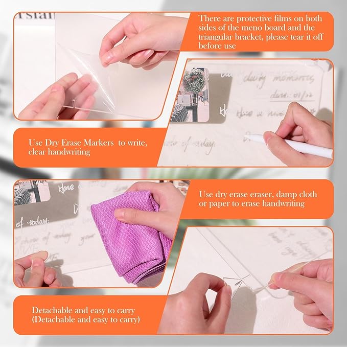 3 Pack Acrylic Dry Erase Board and Marker Glass Alternative Shatterproof Clear Memo Tablet Desktop Display Frameless Small Writing Whiteboard with Stand for School Office Home(7.87 x 11.81 Inch)
