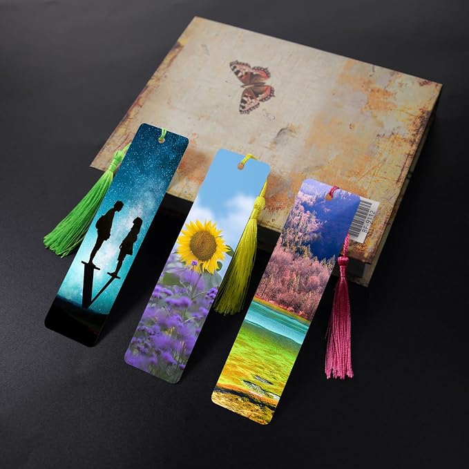 100 Pcs Sublimation Bookmark Blank 5.9""X1.5"" X0.65mm Heat Transfer Aluminum Metal Bookmarks Bulk DIY Bookmarks with Hole and Colorful Tassels for Crafts,Personalized Tassels Blank Bookmarks, White