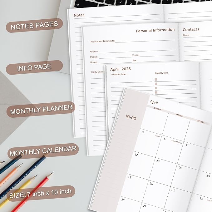 2026-2027 Monthly Planner - 15 Months Calendar from April 2026 - June 2027, Monthly Planner 2026-2027 Easy to Organize Your Daily Life, 7" x 10", Beige