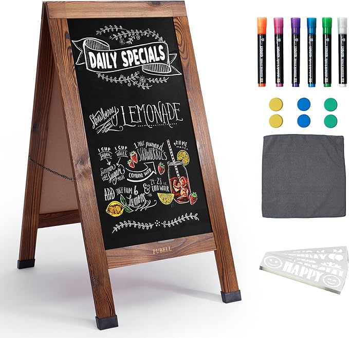 Large Sandwich A-Frame Chalkboard Sign - 40 x 20 Inches Magnetic Wooden Chalk Board for Sidewalk, Stand up Double-Sided Outdoor Easel Display for Restaurant Cafe Shop Wedding Party or Business
