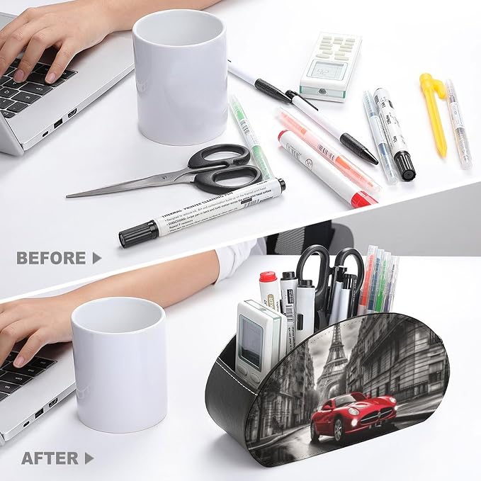 City Street Red Car Remote Control Holder TV Remote Caddy with 5 Compartments PU Leather Storage Box Stylish Desk Organizer for TV/DVD/Accessories Desk Office Supplies Home