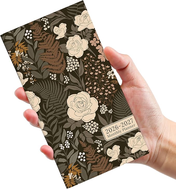Pocket Calendar 2026-2027 for Purse, Two Year Monthly Planner Pocket Size 6.5" x 3.5", Jan 2026 - Dec 2027 Monthly Planner Small Calendar for School, Work and Home - Wild Rose