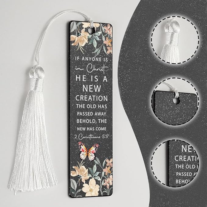 Christian New Creation Bookmark, Inspirational Gift for Believers, Uplifting Gift for Spiritual Readers, Spiritual Bookish Present, Unique Floral & Scripture Design Bookmark, WCB59