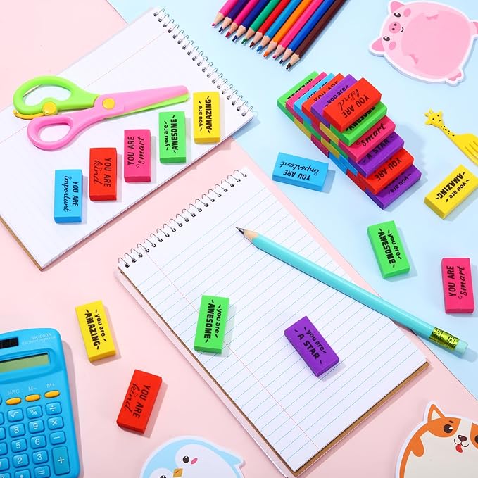 Resurhang 360 Pcs Inspirational Erasers Bulk for Kids Valentines Religious Party Favors Gifts Colorful Motivational Pencil Erasers, Back-to-School Gifts Motivational for Students Classrooms, Drawing