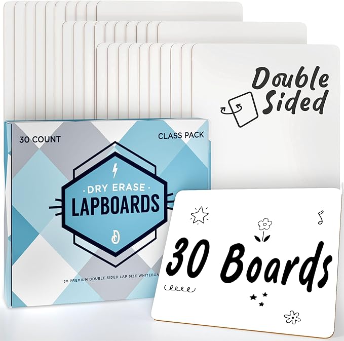 Dry Erase Boards [30pc Double Sided] Lapboards with ClearWipe Coating! Small White Boards - 9" x 12" Mini White Boards for Students, Classroom Teacher Supplies