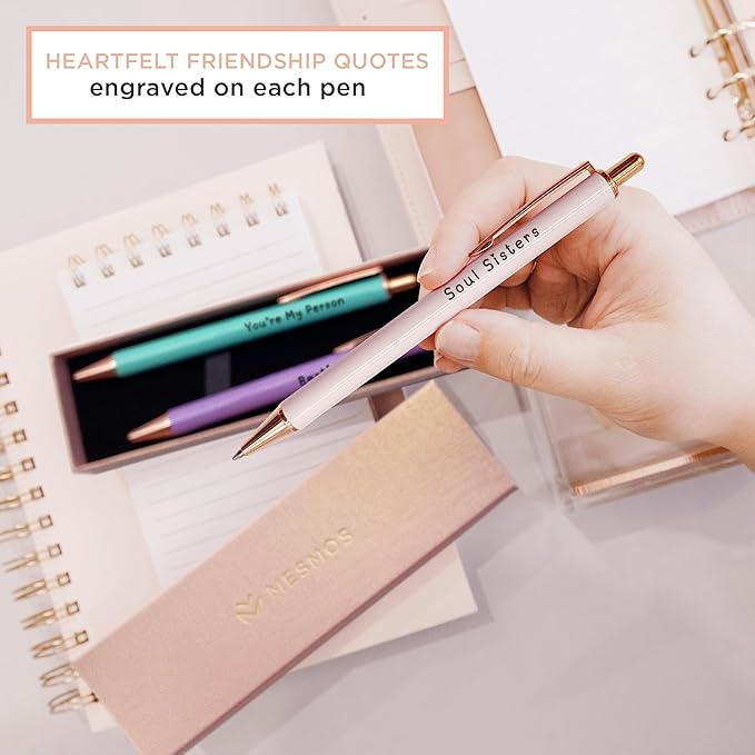 MESMOS 3pc Fancy Pen Set for Women, Best Friend Christmas Gifts for Women, Stocking Stuffers, Friendship Long Distance Gifts for Female Friends