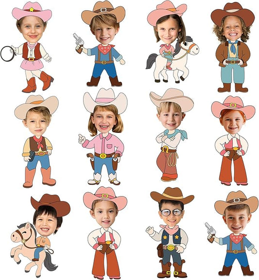 60pcs Western Theme DIY Cutouts Cowboy Cowgirl Hat Bulletin Board Decoration Set Wild Western Paper Cut-Outs Classroom Decor for Boy Girl DIY Photo Craft Kindergarten School Wall Door Supplies