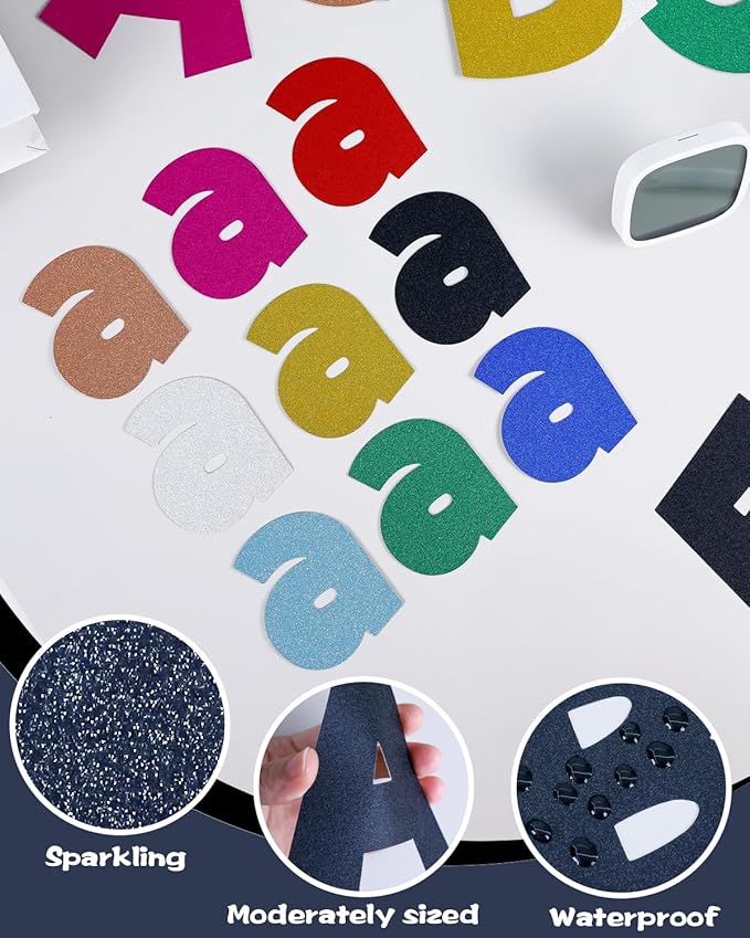 249 Pcs Glitter Bulletin Board Letters Numbers and Punctuation, 4 Inch Alphabet Poster Board Cardboard Letter Cutouts with Adhesive Dots for Classroom Bulletin Board School Decorations (Black)
